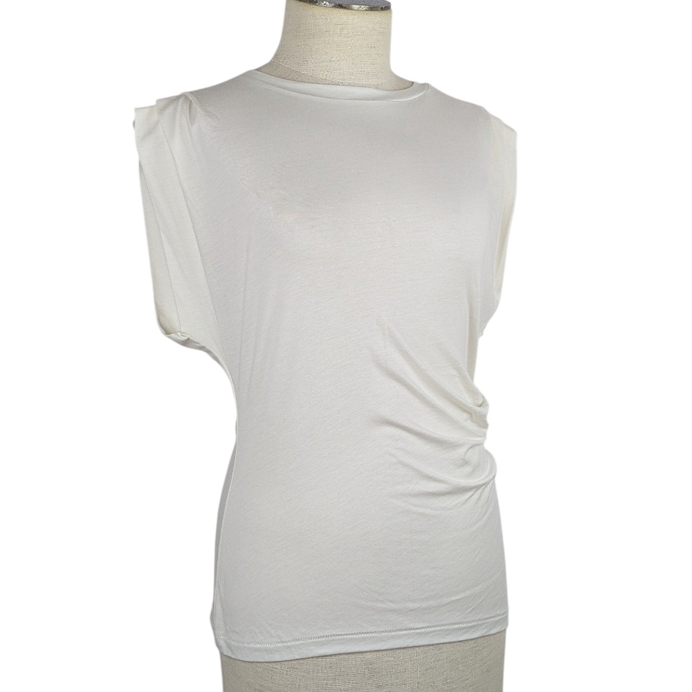 rag & bone The Jersey Pleat Tank Pleated Shirred Lightweight Fitted Ivory M NWT - Picture 6 of 11
